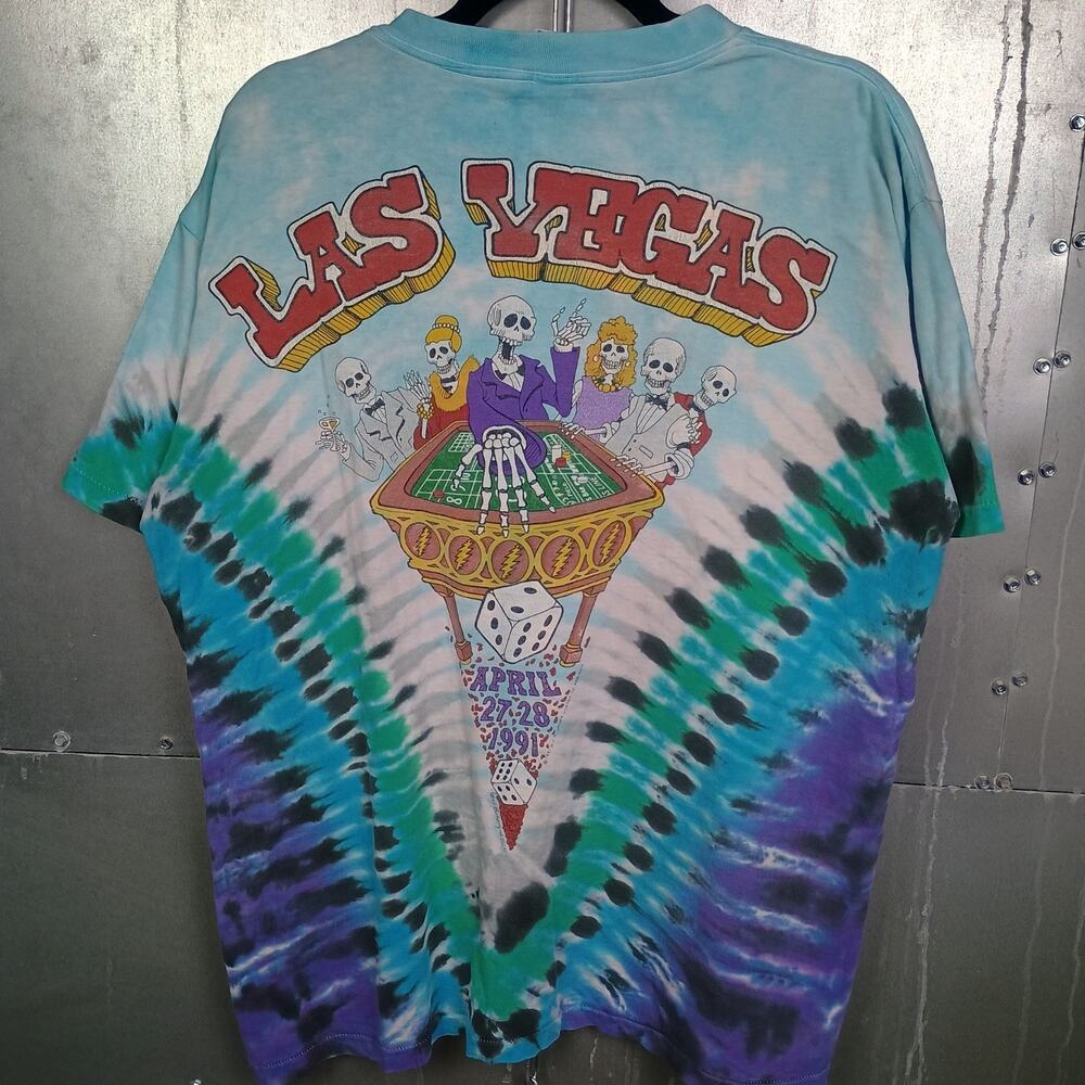Grateful Dead Las Vegas Vintage 90s Roulette Liquid Blue Gamble Skull Shirt XL - Picture 7 of 9